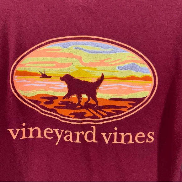 Vineyard Vines Men’s Size Small Scarlet Red Long Sleeve Sunset Dog Tee Shrit - Picture 4 of 16